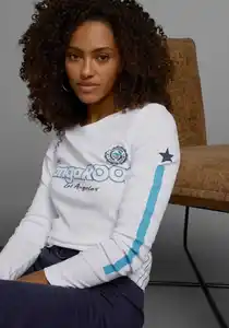 KangaROOS Langarmshirt mit Druck und Streifen am Ärmel