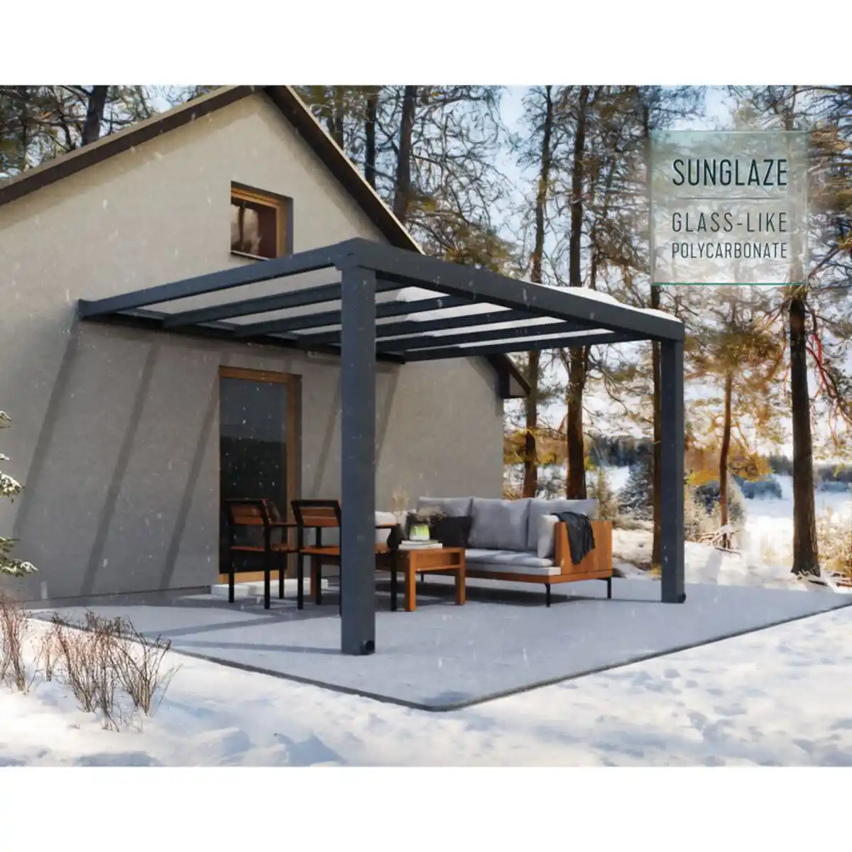 Bild 1 von Palram-Canopia Terrassenüberdachung 'Stockholm' anthrazit  330,5 x 370 cm Polycarbonat klar