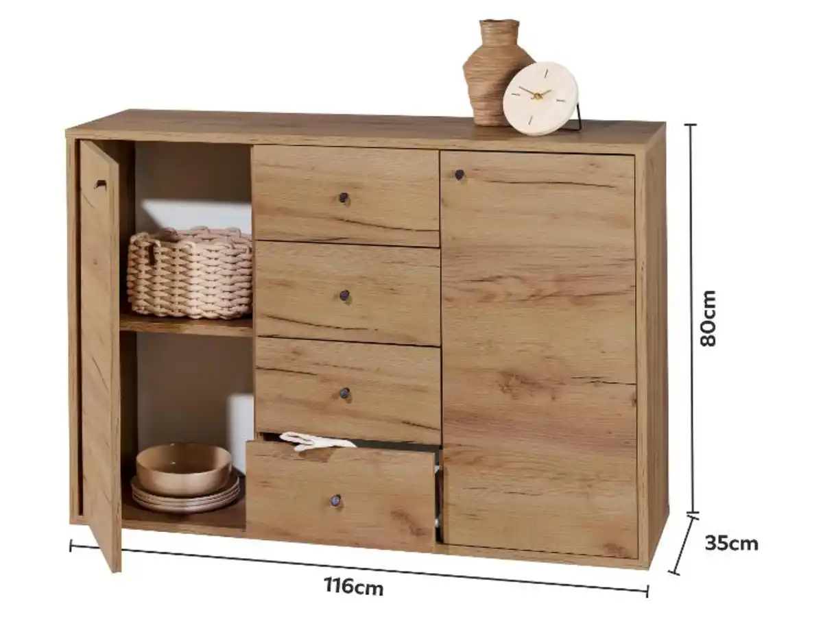 Bild 1 von LIVARNO® Kommode mit 2 Türen und 4 Schubladen Verona Eiche Wotan