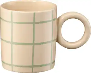 dm home Kaffeebecher aus Steingut, grün/offwhite kariert (300 ml), 1 St