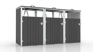 3er Mülltonnenbox aus verzinktem Stahl, ca. 240 x 80 x 122 cm - Anthrazit