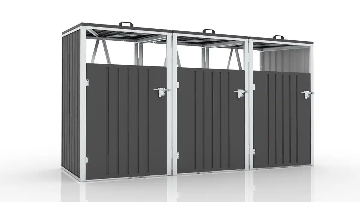 Bild 1 von 3er Mülltonnenbox aus verzinktem Stahl, ca. 240 x 80 x 122 cm - Anthrazit