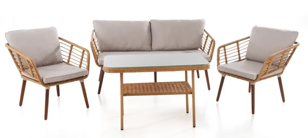 Bild 1 von 11tlg. Lounge-Set  ASTI aus Aluminium und Rope-Geflecht inkl. Polsterauflage - Beige