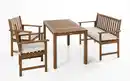 Bild 1 von Garten Dining Set mit Bank und 2 Stühlen, ca. 125 x 75 cm – Braun mit weißen Kissen