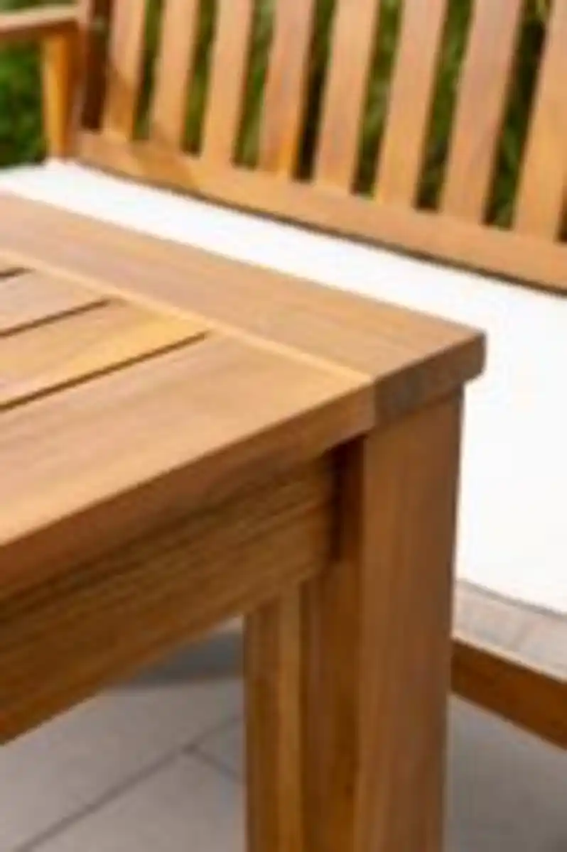 Bild 4 von Garten Dining Set mit Bank und 2 Stühlen, ca. 125 x 75 cm – Braun mit weißen Kissen