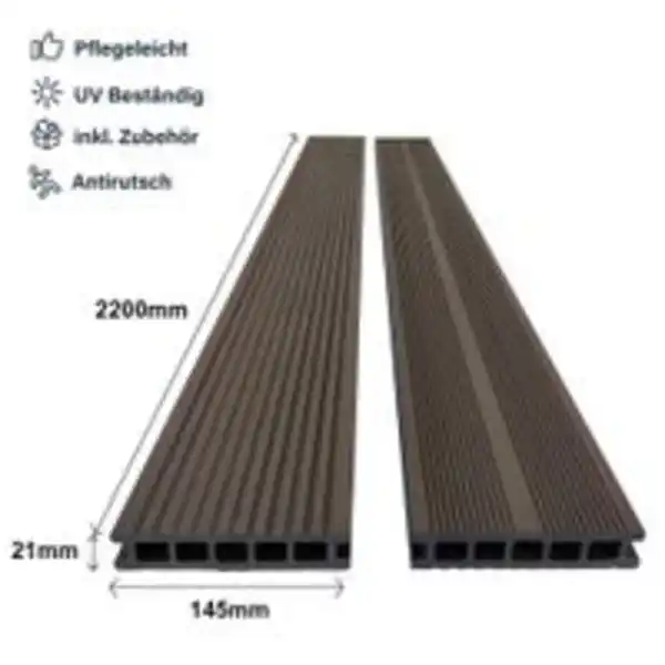Bild 2 von 10m² WPC Terrassendiele mit Zubehör – Braun