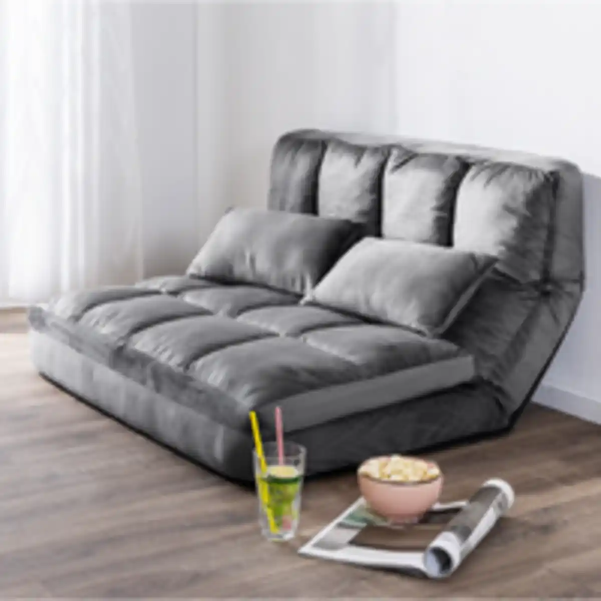 Bild 2 von 2 in 1 faltbares Bodensofa Bett mit Rückenlehne - Hellgrau