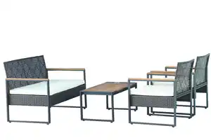 7tlg. Gartenmöbel-Set Bistrotisch mit 2 Stühlen und 1 Bank in Rattanoptik