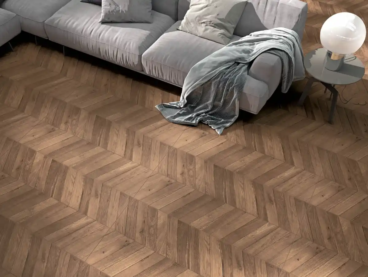 Bild 4 von Nordic Feinsteinzeug Wand- und Bodenfliese 60x 120 cm, Braun, Fischgrät, Holz Parkett Optik