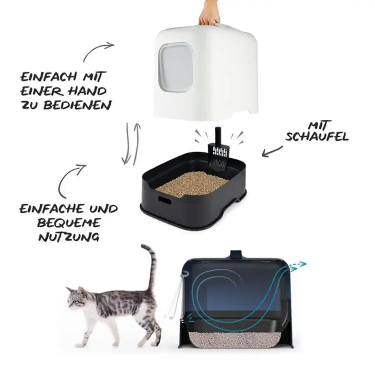 Bild 3 von MyPet Biala Katzenklo mit Haube und Schaufel, cappuccino/anthrazit, recycletes Material