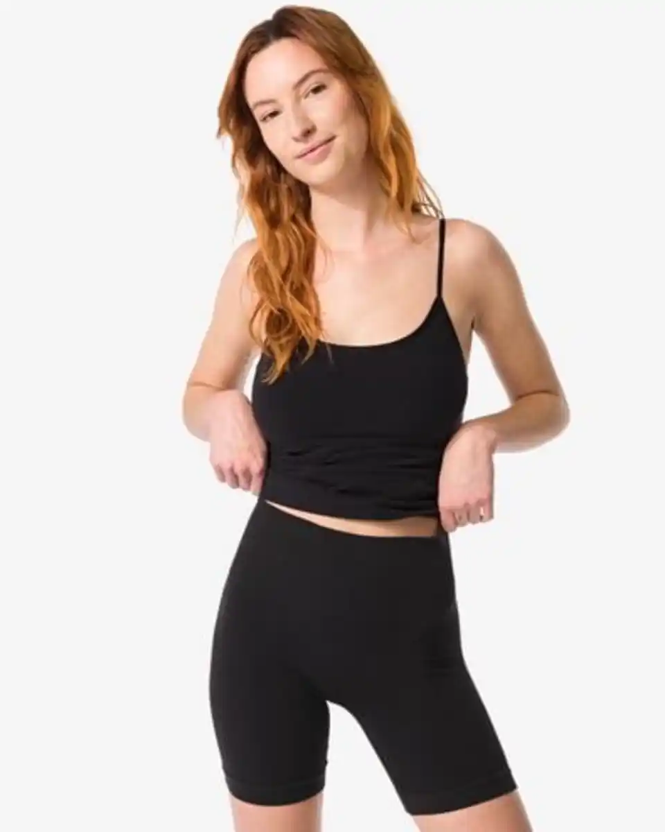 Bild 2 von Figurfreundliche Radlerhose mit hoher Taille, leicht figurformend, Baumwolle schwarz