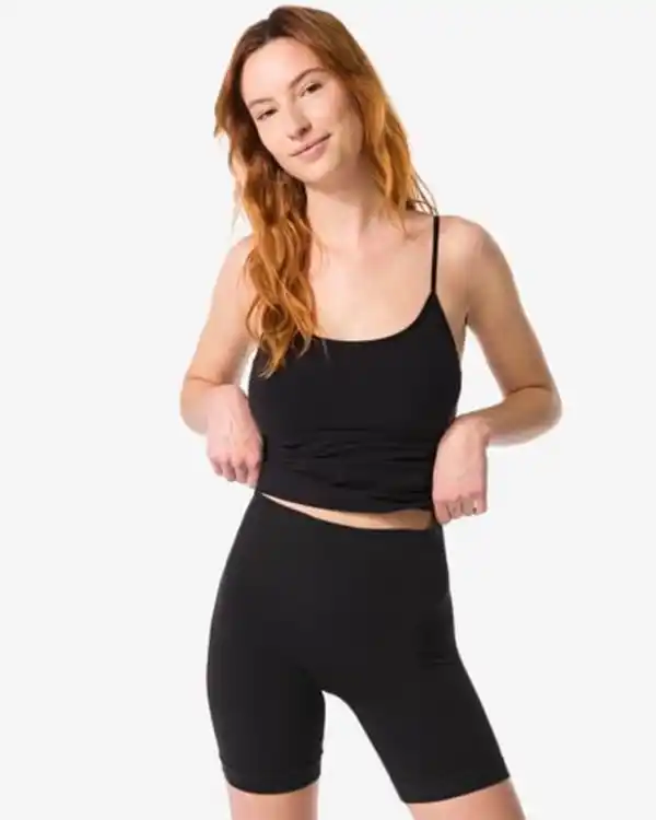 Bild 2 von Figurfreundliche Radlerhose mit hoher Taille, leicht figurformend, Baumwolle schwarz