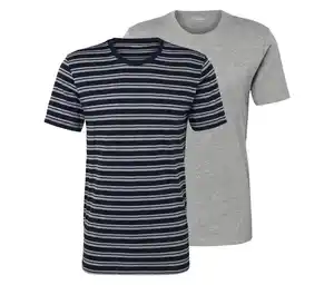 2 T-Shirts, hellgrau meliert, navy-hellgrau meliert gestreift