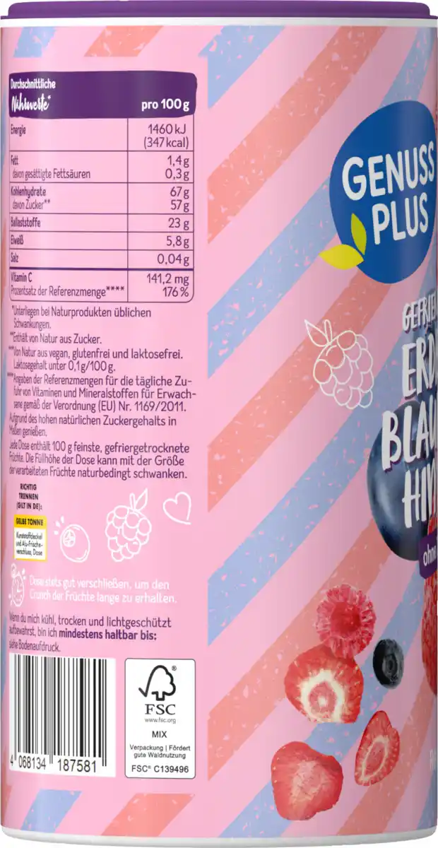 Bild 2 von GENUSS PLUS Gefriergetrocknete Erdbeeren, Blaubeeren & Himbeeren, 100 g
