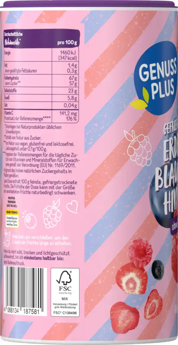 Bild 2 von GENUSS PLUS Gefriergetrocknete Erdbeeren, Blaubeeren & Himbeeren, 100 g