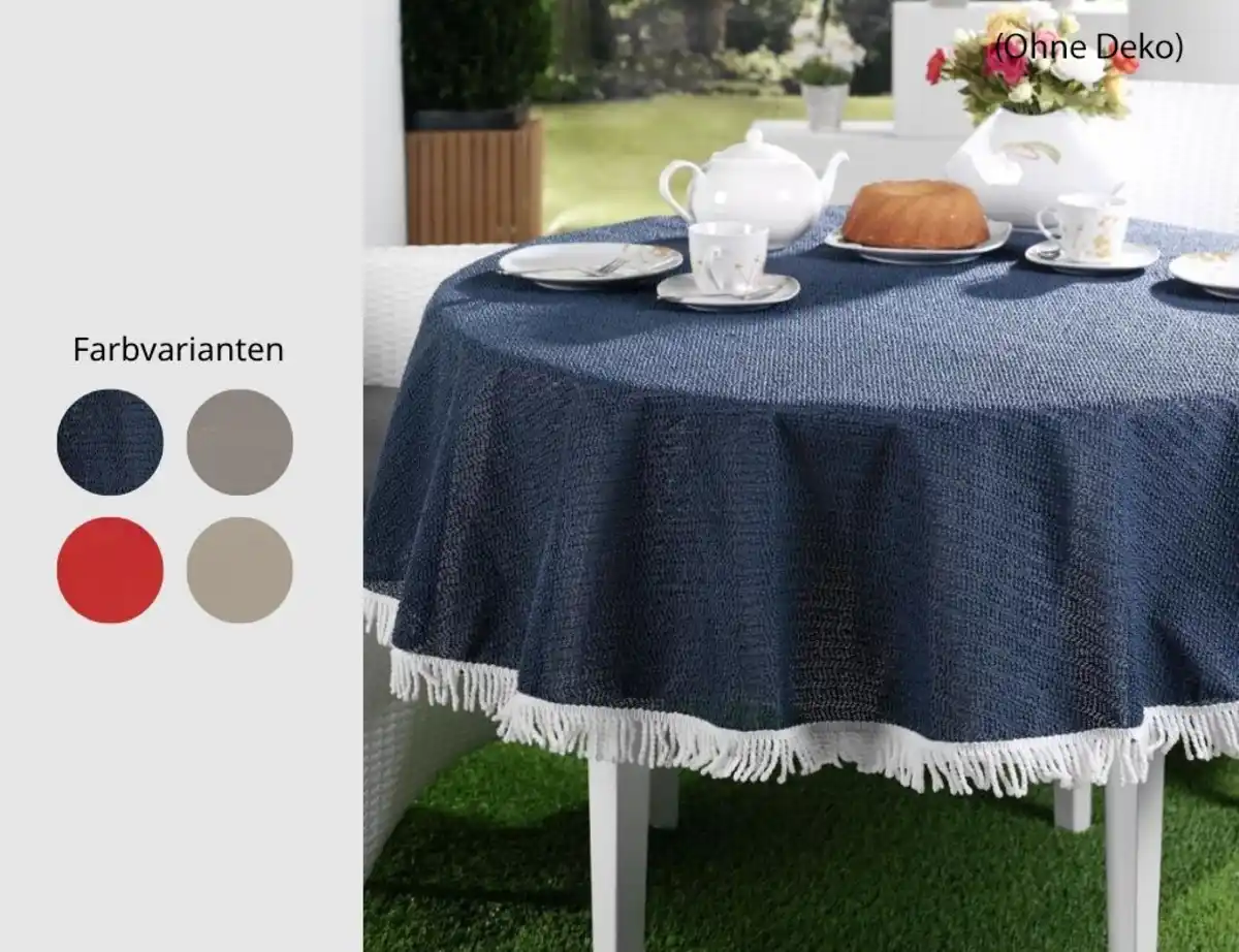 Bild 1 von Gartentischdecke mit Fransen rund
