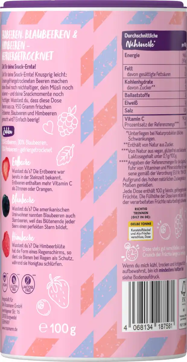 Bild 4 von GENUSS PLUS Gefriergetrocknete Erdbeeren, Blaubeeren & Himbeeren, 100 g
