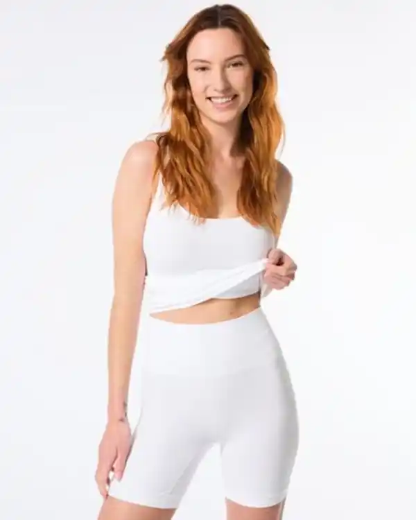 Bild 2 von Figurfreundliche Radlerhose mit hoher Taille, leicht figurformend, Baumwolle weiß