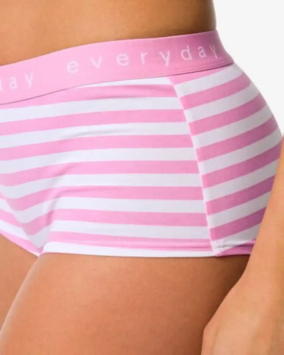 Bild 4 von Damen-Boxershorts aus Baumwolle mit „everyday“ auf dem Bund, gestreift rosa