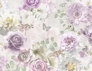 Papiertapete Blumen Aquarell Rosé, Creme