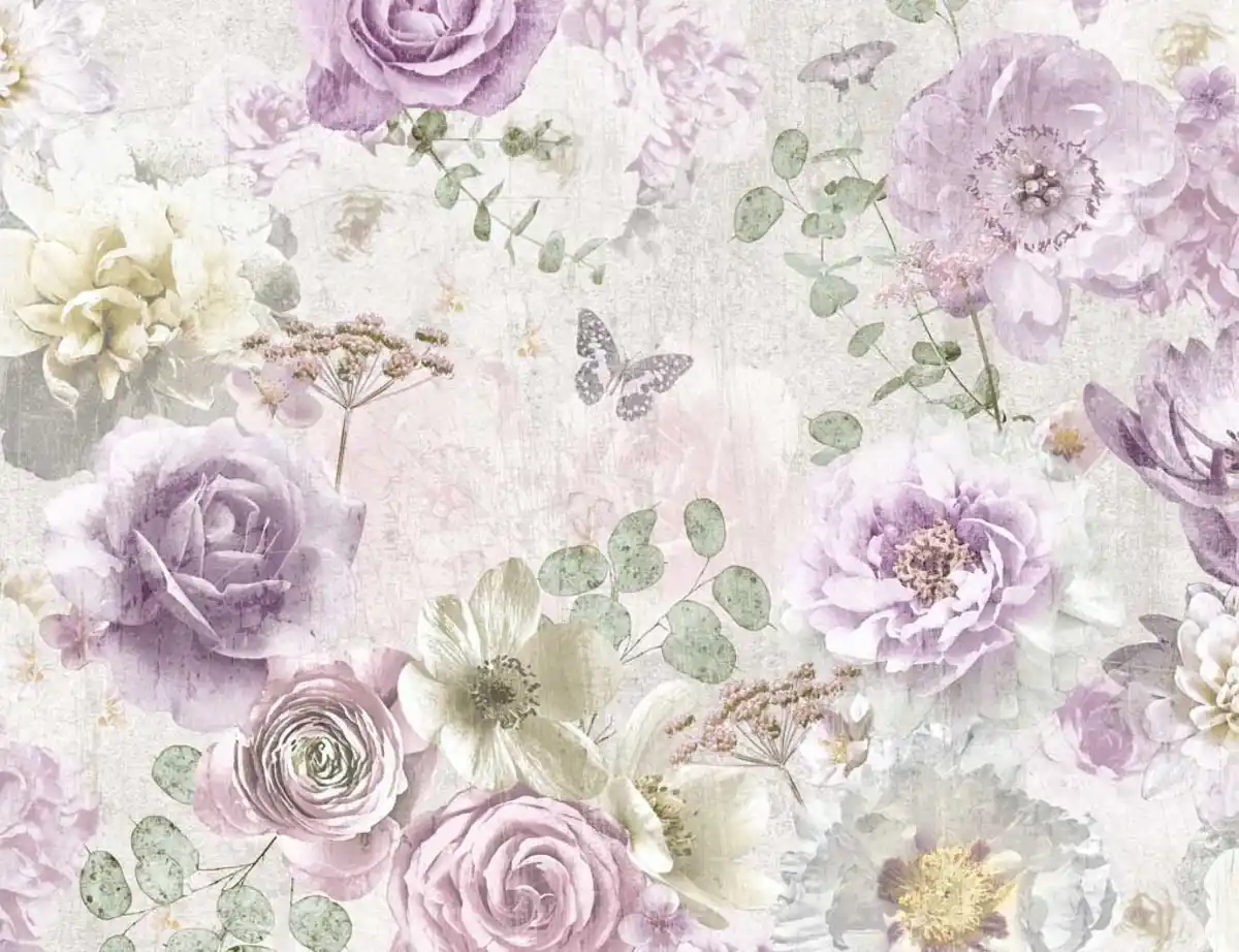 Bild 1 von Papiertapete Blumen Aquarell Rosé, Creme