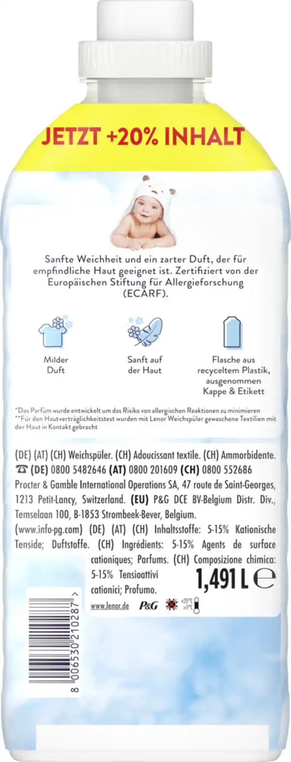 Bild 2 von Lenor Weichspüler Konzentrat Sensitiv Großpackung 71WL, 71 WL