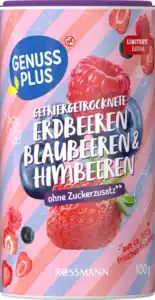 GENUSS PLUS Gefriergetrocknete Erdbeeren, Blaubeeren & Himbeeren, 100 g