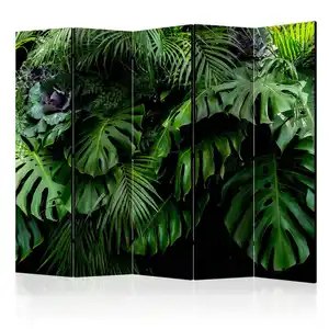 artgeist Paravent, Grün, Schwarz, Hellblau, Holz, Textil, Kiefer, massiv, Blätter, 225x172x3 cm, Motiv auf Vorderseite, Wohnzimmer, Raumteiler & Paravents, Paravents