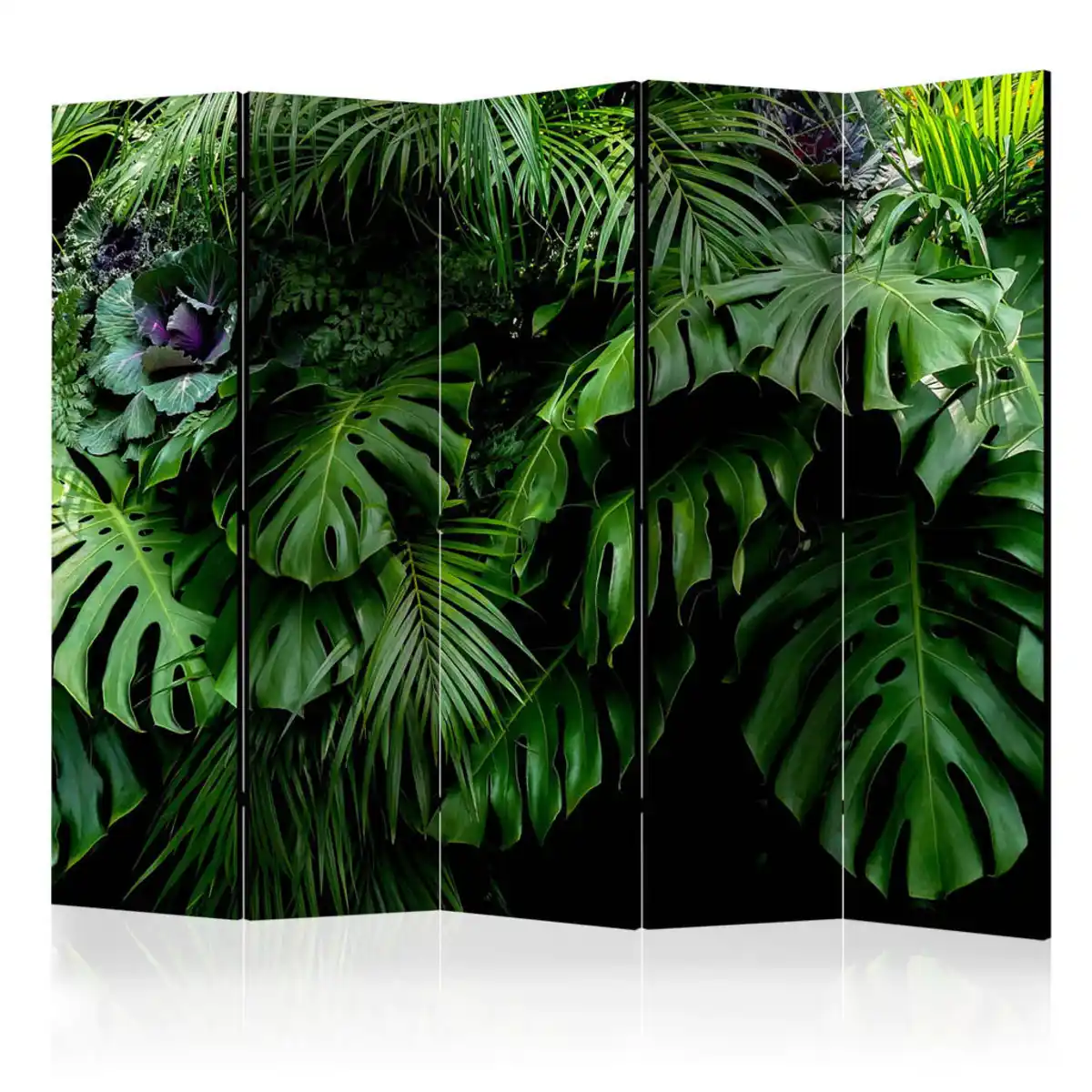 Bild 1 von artgeist Paravent, Grün, Schwarz, Hellblau, Holz, Textil, Kiefer, massiv, Blätter, 225x172x3 cm, Motiv auf Vorderseite, Wohnzimmer, Raumteiler & Paravents, Paravents