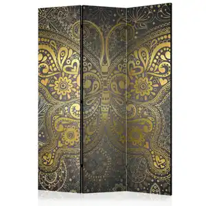 artgeist Paravent, Currygelb, Mokka, Holz, Textil, Kiefer, massiv, Mosaik, 135x172x3 cm, Motiv auf Vorder- und Rückseite, Wohnzimmer, Raumteiler & Paravents, Paravents