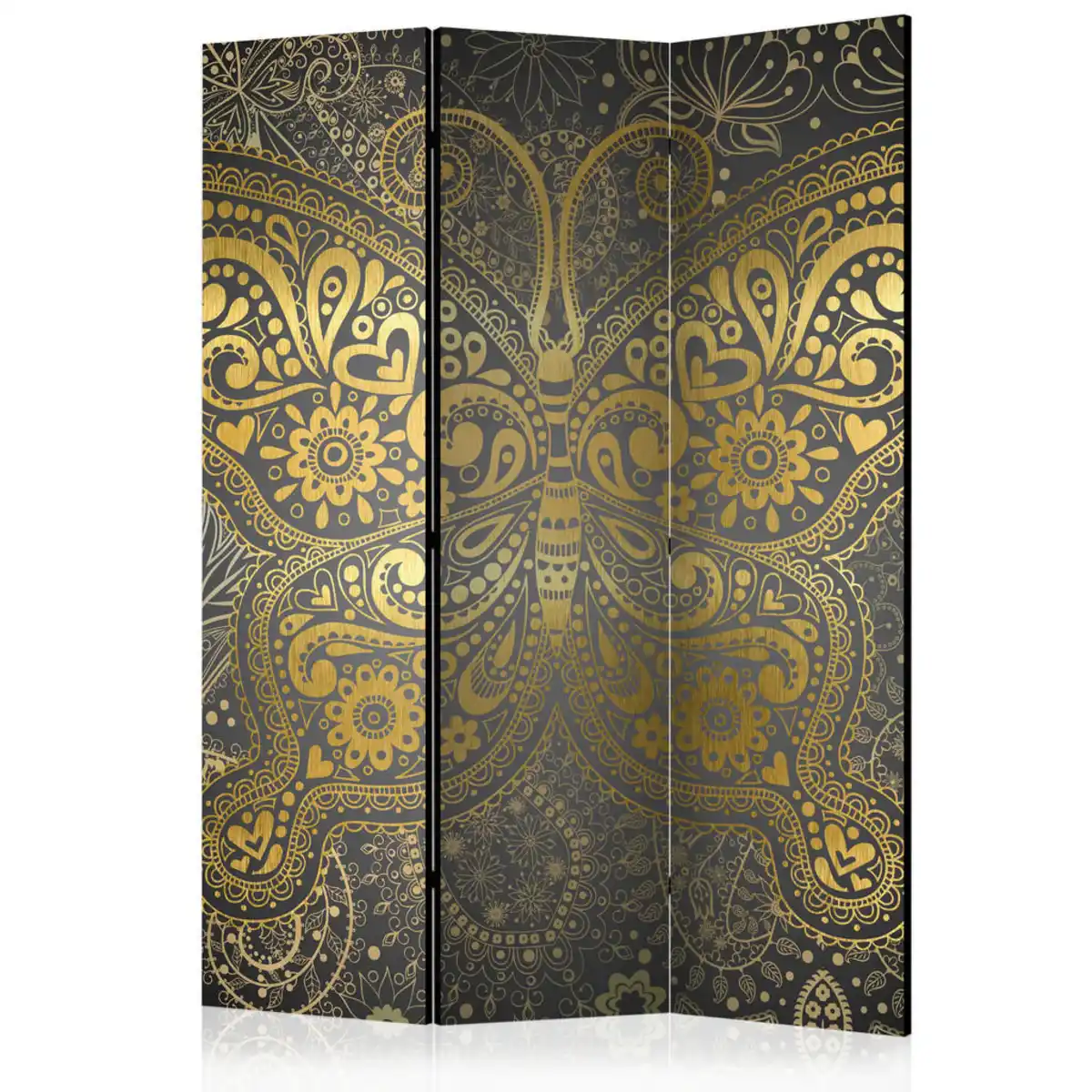 Bild 1 von artgeist Paravent, Currygelb, Mokka, Holz, Textil, Kiefer, massiv, Mosaik, 135x172x3 cm, Motiv auf Vorder- und Rückseite, Wohnzimmer, Raumteiler & Paravents, Paravents