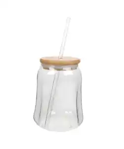 Trinkglas mit Bambusdeckel, transparent