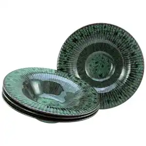 Creatable Gourmetteller Allegra Magic Green, Schwarz, Dunkelgrün, Keramik, 4-teilig, Abstraktes, rund, stapelbar, Essen & Trinken, Geschirr, Teller, Speiseteller