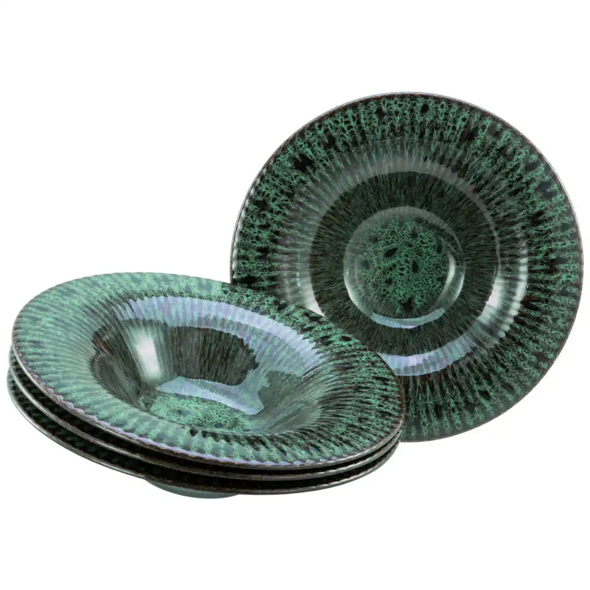Bild 1 von Creatable Gourmetteller Allegra Magic Green, Schwarz, Dunkelgrün, Keramik, 4-teilig, Abstraktes, rund, stapelbar, Essen & Trinken, Geschirr, Teller, Speiseteller