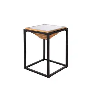 Beistelltisch Moorea, Schwarz, Hellbraun, Holz, Metall, Mangoholz, massiv, quadratisch, Säule, 40x56x40 cm, individuell kombinierbar, Wohnzimmer, Wohnzimmertische, Beistelltische, Beistelltische Met