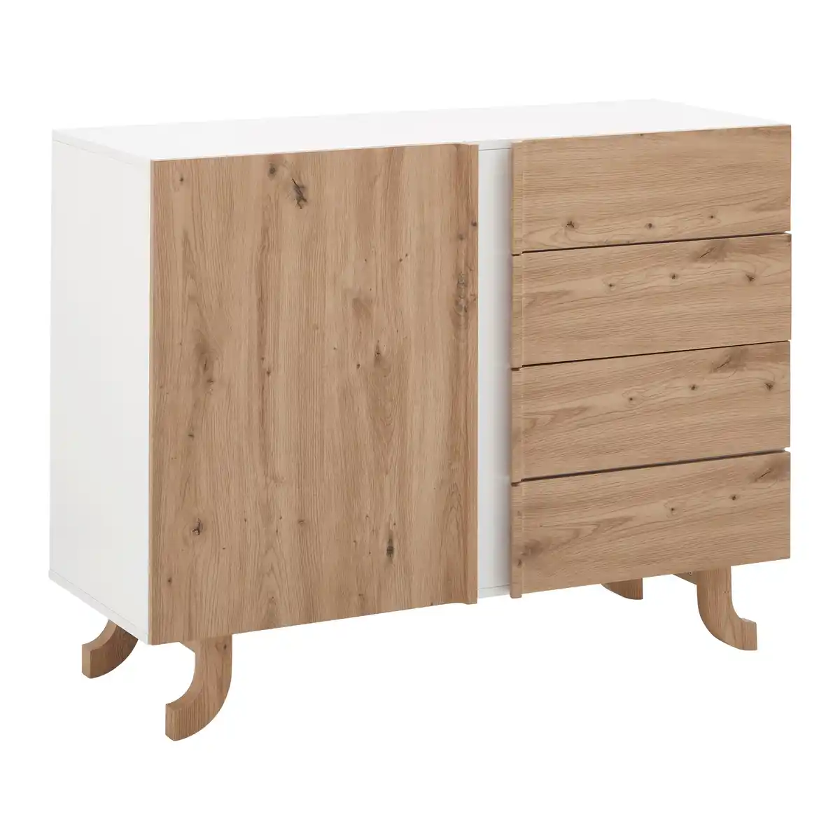 Bild 1 von Sideboard Vira Weiß/Kieferfarben Echtholz, Weiß, Kieferfarben