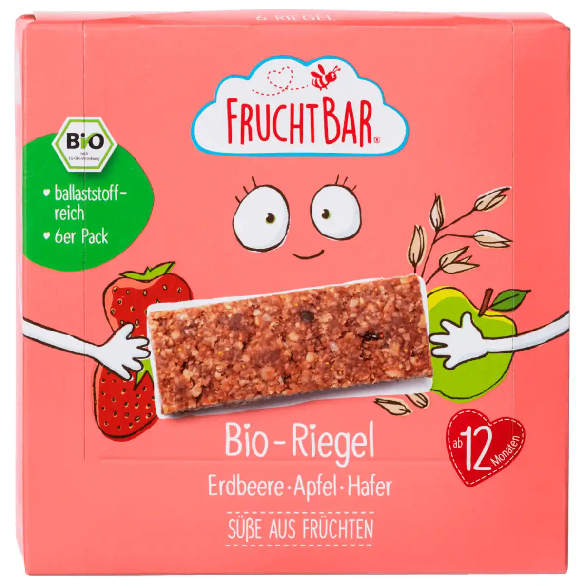 Bild 1 von FruchtBar Bio Riegel Erdbeere Apfel Hafer 6x23g