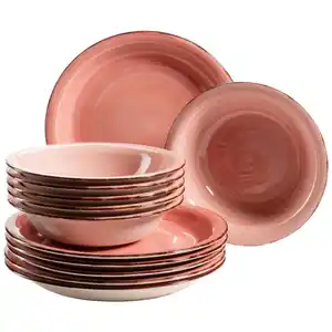 Mäser Tafelservice, Koralle, Keramik, 12-teilig, handbemalt, Essen & Trinken, Geschirr, Geschirr-Sets, Tafelservice
