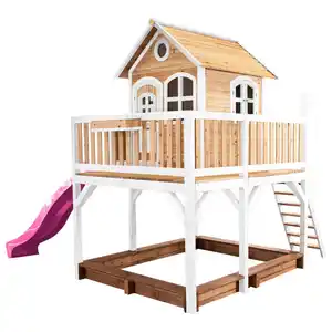 Spielturm, Braun, Lila, Weiß, Holz, Hemlocktanne, 377x291x255 cm, EN 71, CE, FSC 100%, Outdoor Spielzeug, Spieltürme