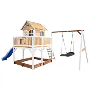 Spielturm, Blau, Braun, Weiß, Holz, Hemlocktanne, 613x291x277 cm, EN 71, CE, FSC 100%, Outdoor Spielzeug, Spieltürme