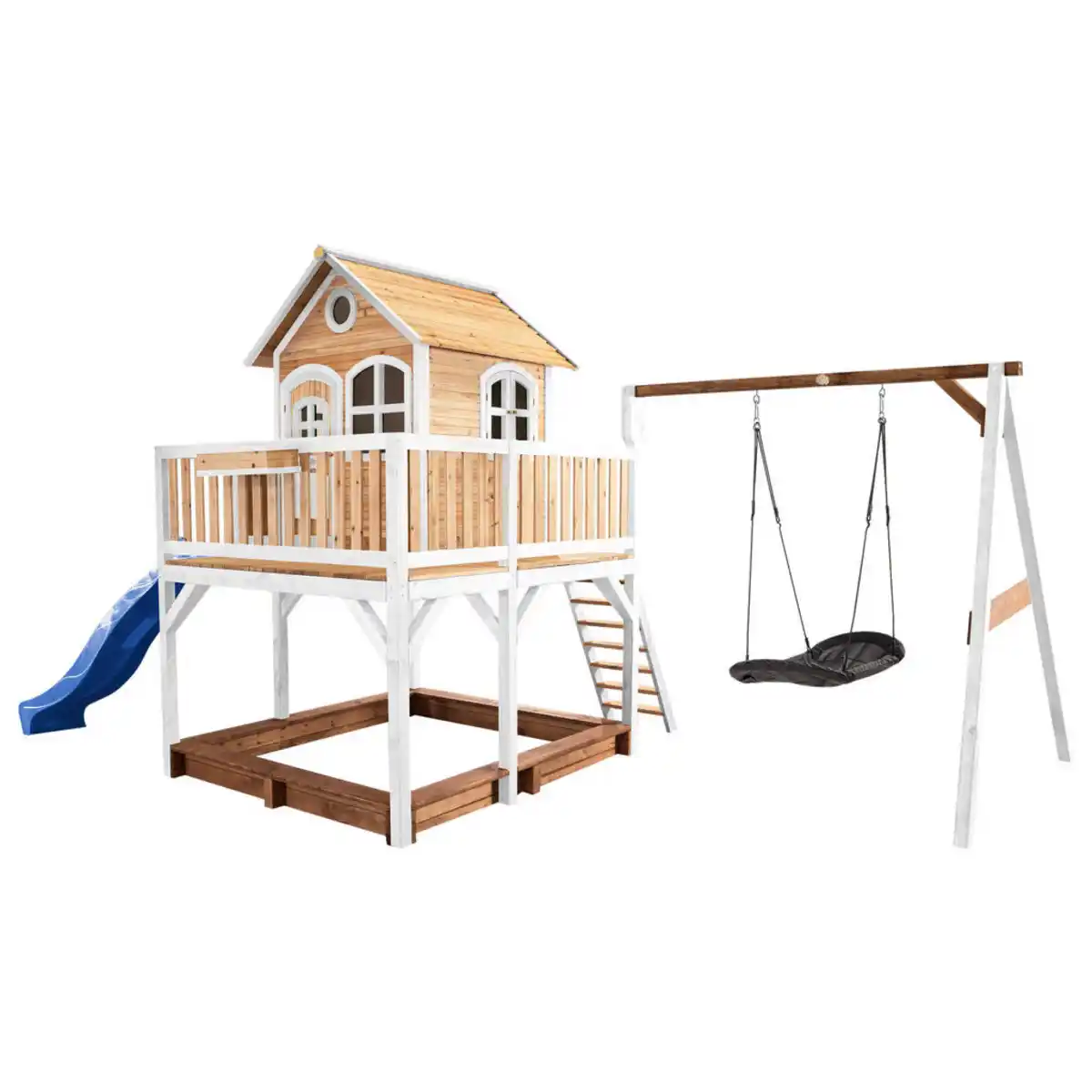 Bild 1 von Spielturm, Blau, Braun, Weiß, Holz, Hemlocktanne, 613x291x277 cm, EN 71, CE, FSC 100%, Outdoor Spielzeug, Spieltürme