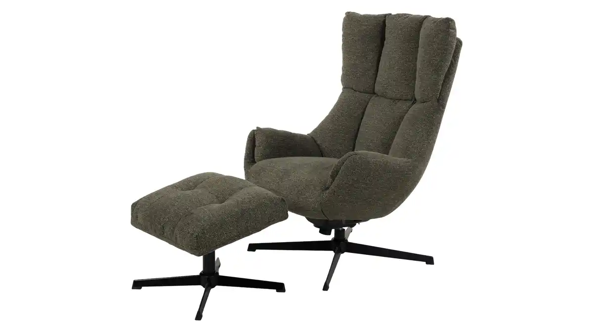 Bild 1 von Relaxsessel mit Hocker grün Webstoff - drehbar - PRUNA