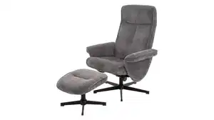Relaxsessel Cord mit Hocker grau - drehbar - CALMO