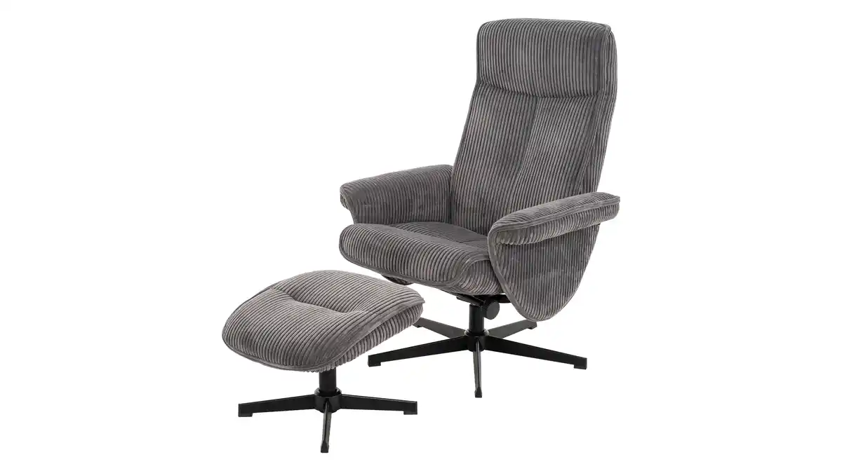 Bild 1 von Relaxsessel Cord mit Hocker grau - drehbar - CALMO