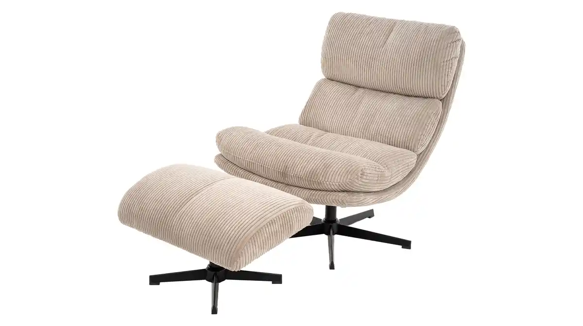 Bild 1 von Relaxsessel Cord mit Hocker beige - drehbar - LIORA