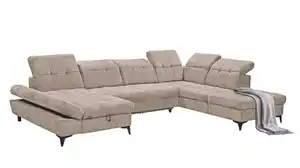 Wohnlandschaft Schlaffunktion Bettkasten Beige-Kaschmir - MERCY