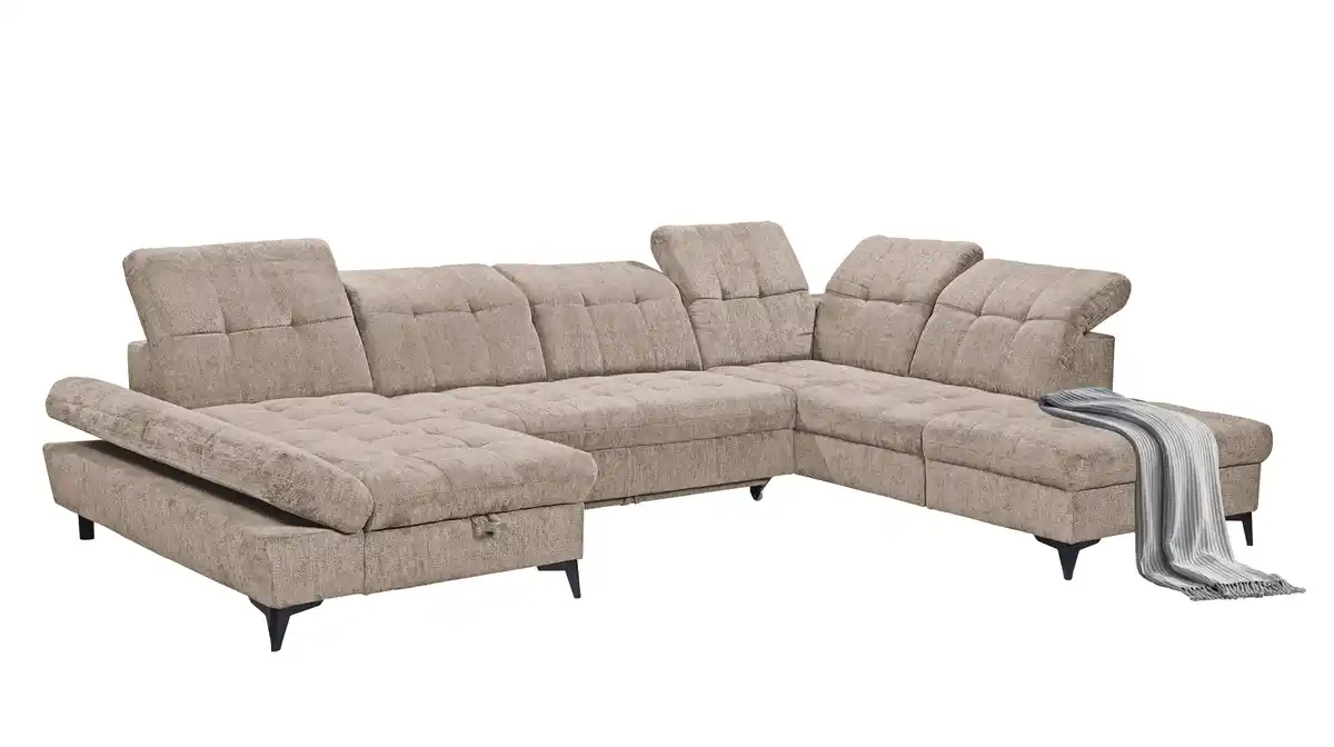 Bild 1 von Wohnlandschaft Schlaffunktion Bettkasten Beige-Kaschmir - MERCY