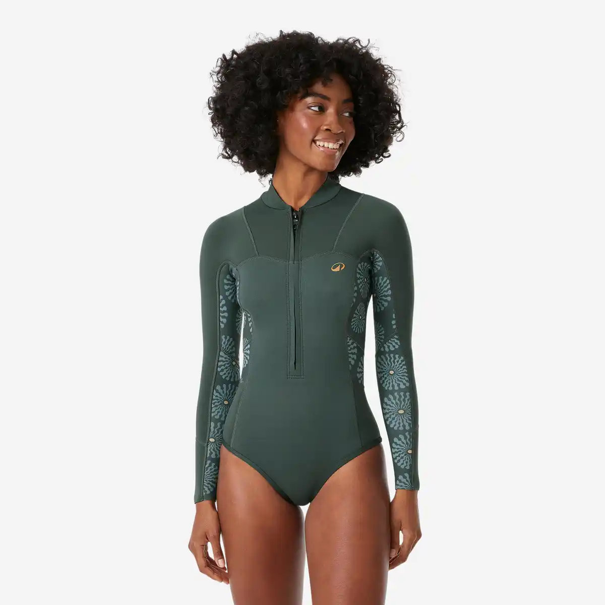 Bild 1 von DECATHLON Neopren Shorty Damen langarm Frontzip 500 Green Sunny 1,5 mm grün