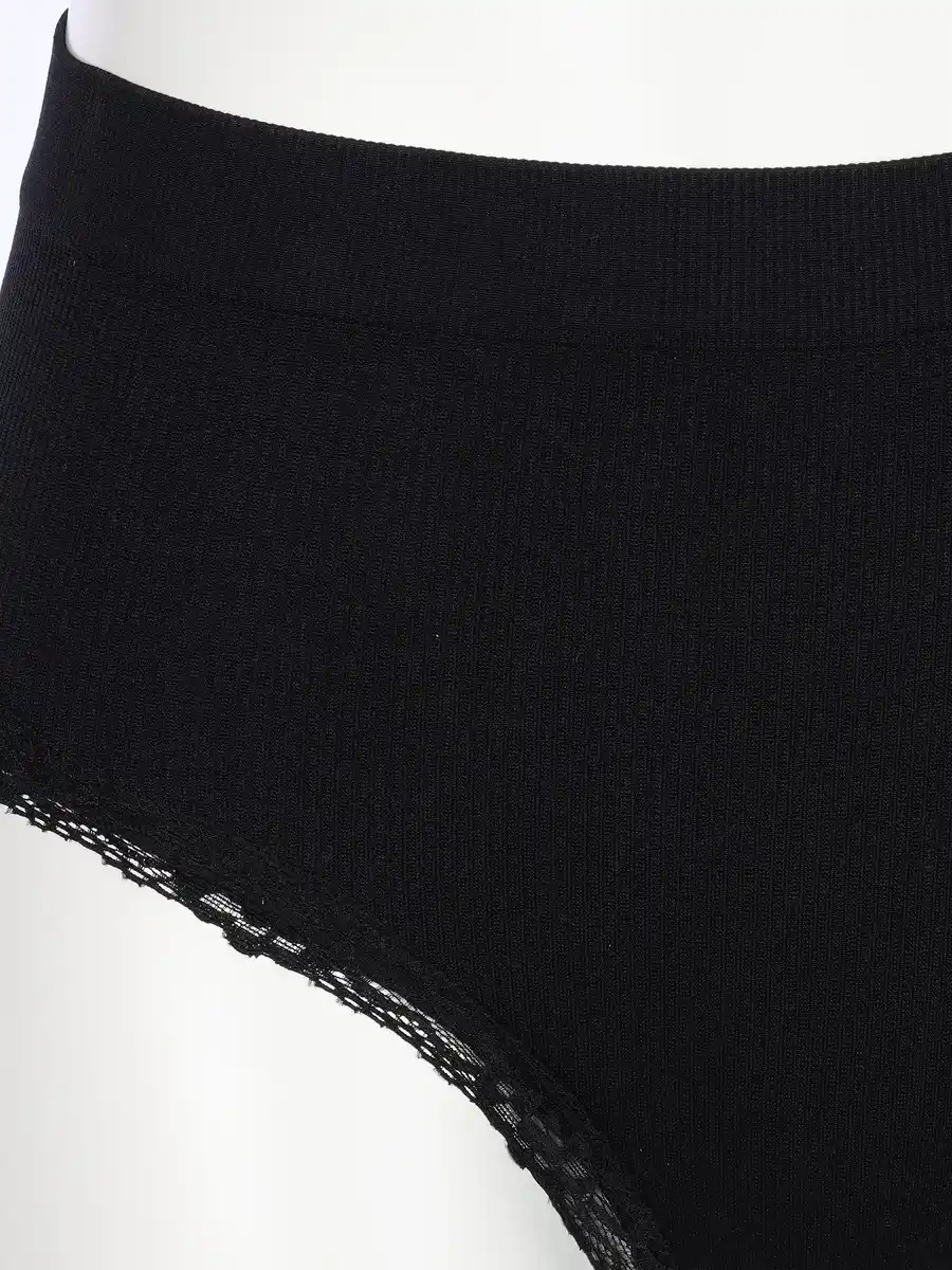 Bild 2 von Damen Taillenslip im 2er Pack mit Ripp und Spitze Schwarz