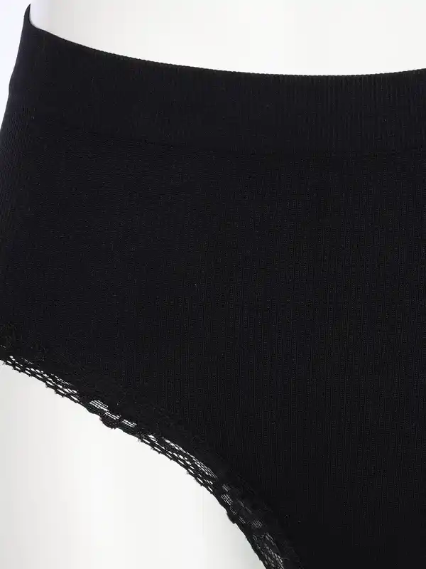 Bild 2 von Damen Taillenslip im 2er Pack mit Ripp und Spitze Schwarz